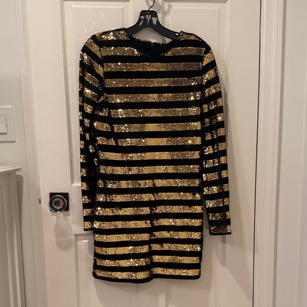 RtA Black and Gold Sequin Mini Dress